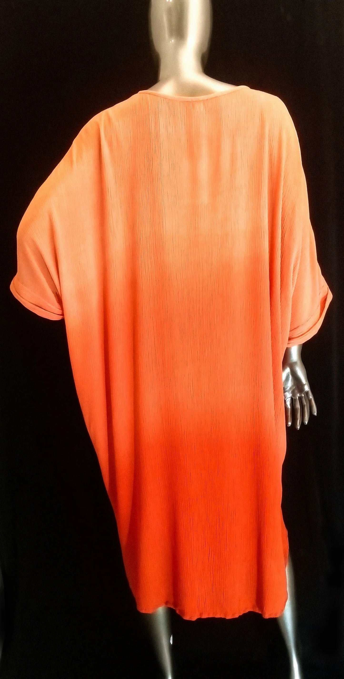 Long flowing Robe Ombrage dégradé Orange Sanguine with subtle gradient from coral to deep orange, 3/4 sleeves, relaxed. - Robe Ombrage dégradé Orange Sanguine - Default Title - ALTER EGO