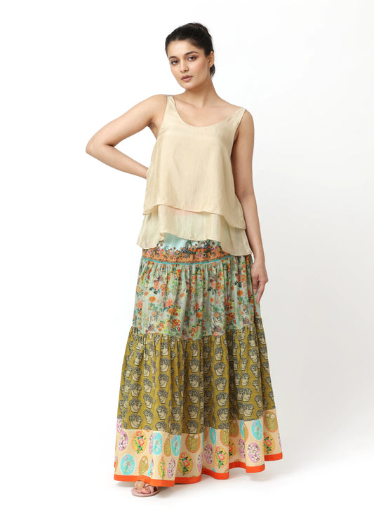Bohemian multicolored floral tiered maxi skirt from ALTER EGO, elegant robe femme élégante with a refined feminine style for . - Jupe APOLLON - S - ALTER EGO