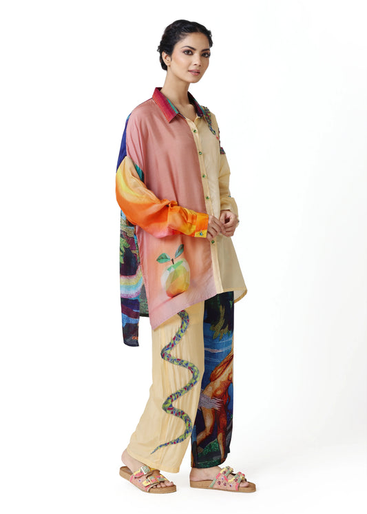 Multicolor long-sleeve Chemise EDEN blouse with floral and abstract prints, flowy fabric, boho chic style by ALTER EGO,. - Chemise EDEN - XS - ALTER EGO